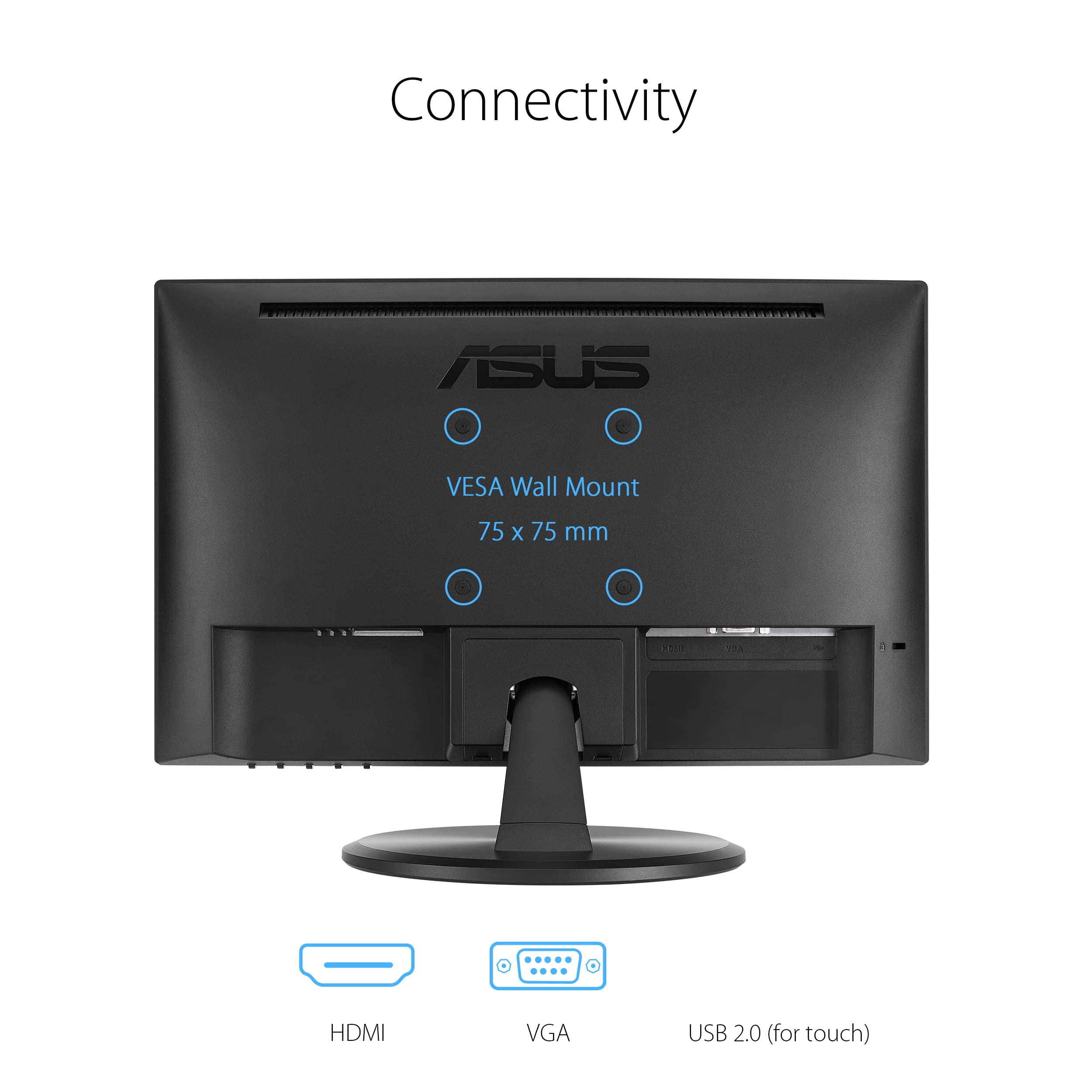 Asus Vt168Hr 15' Touch Monitor   15.6' 1366X768, 10 Point Touch, Hdmi, Flicker Free, Low Blue Light, Wall Mountable, Eye Care, V